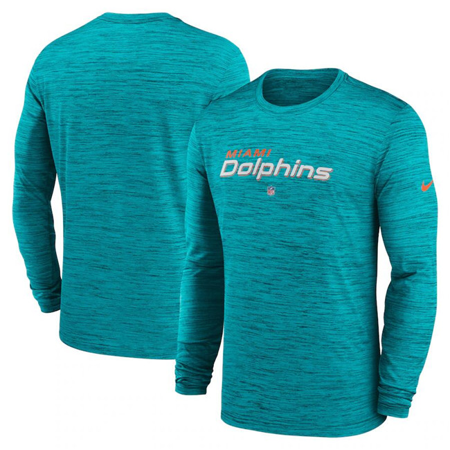 Men's Aqua Miami Dolphins Sideline Team Velocity Performance Long Sleeve T-Shirt